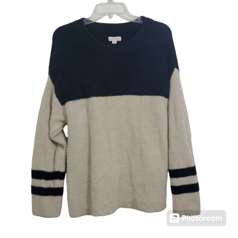 Knox Rose Sweater Fuzzy Drop Shoulder Black Beige Boho Feathered Size XXL